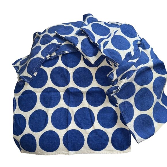 AMAZING blue white Large polka dot linen napkins set 6 - Picture 1 of 4